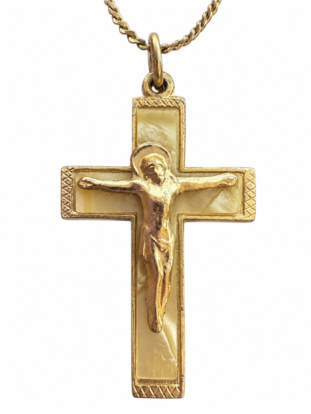 Vintage 1/20 14K Gold Filled Crucifix Necklace Germany 24.5” Cross Pendant